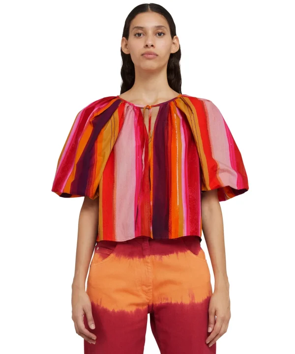 MSGM Blusa In Cotone Con Fantasia "Brushed Stripes" Grey Best Sale
