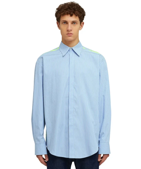 MSGM Camicia Bacchettata In Cotone Popeline Con Dettaglio Bande A Contrasto Blue Fashion