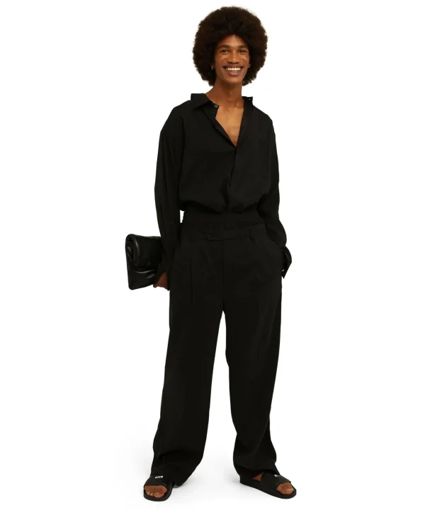 MSGM Camicia Fluida In Viscosa Tinta Unita Black Fashion