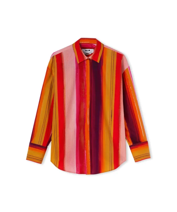 MSGM Camicia In Cotone Con Fantasia "Brushed Stripes" Grey Clearance