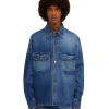 MSGM Camicia In Cotone Con Lavorazione A Riserva Patchwork Blue Fashion
