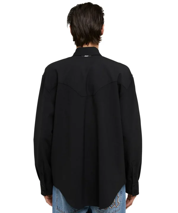 MSGM Camicia In Fresco Lana Tinta Unita Con Dettagli Western Black Best Sale