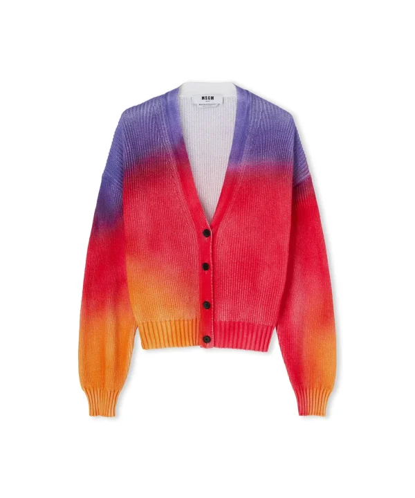 MSGM Cardigan In Cotone Tie Dye Grey Fashion