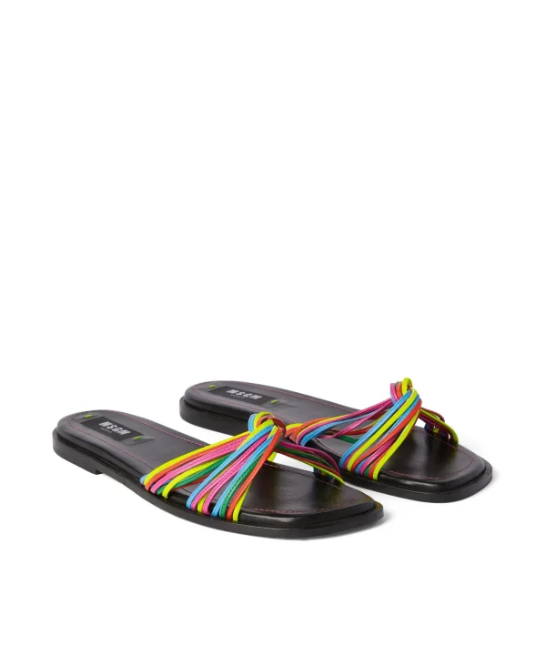 MSGM Ciabatta In Capretto Con Fascia Ad Intreccio Multicolor Grey Best Sale