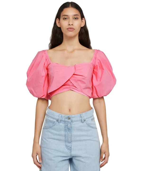 MSGM Crop Top In Cotone Con Maniche A Sbuffo Pink Cheap