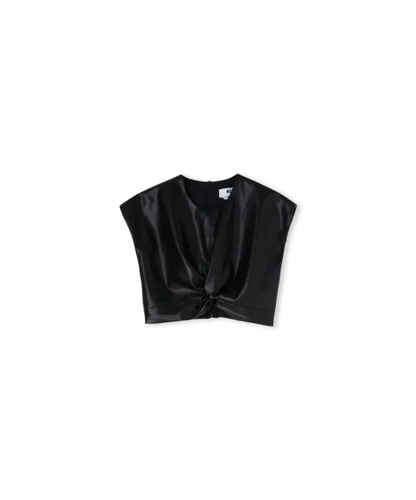 MSGM Crop Top In Eco-Pelle Con Dettaglio Incrocio Black Cheap