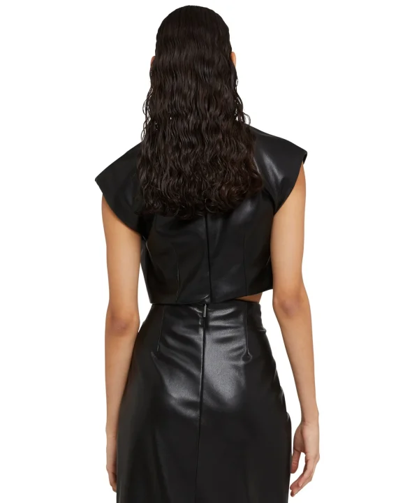 MSGM Crop Top In Eco-Pelle Con Dettaglio Incrocio Black Cheap