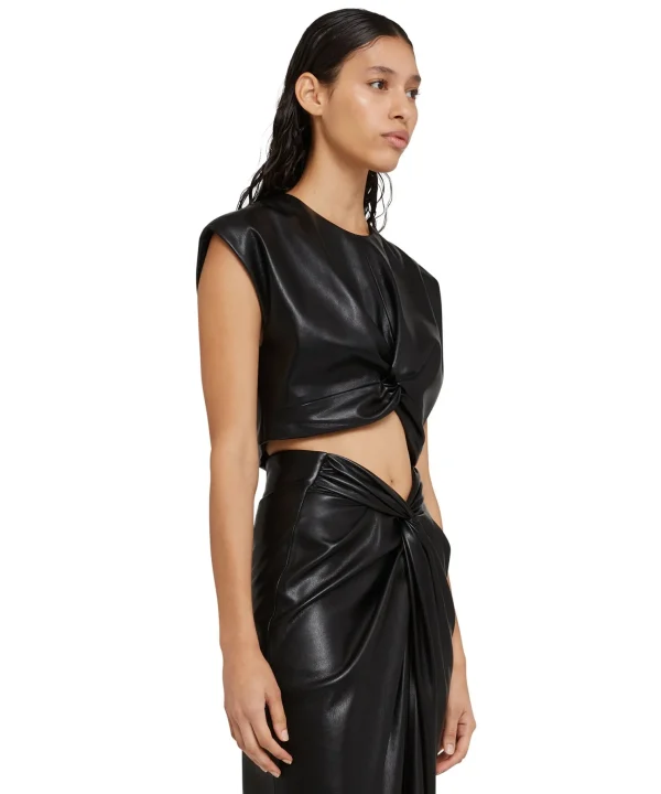 MSGM Crop Top In Eco-Pelle Con Dettaglio Incrocio Black Cheap