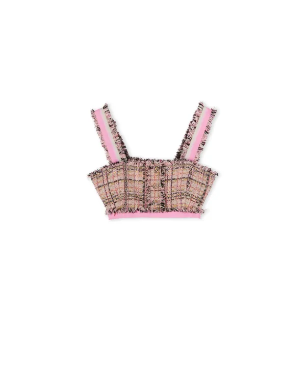 MSGM Crop Top In Tweed Pink Flash Sale