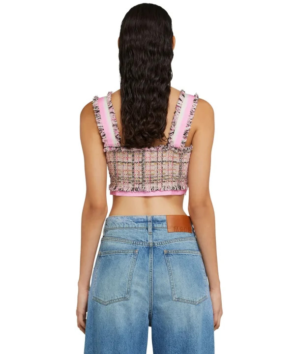 MSGM Crop Top In Tweed Pink Flash Sale
