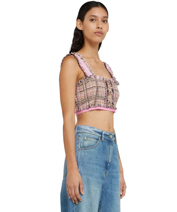 MSGM Crop Top In Tweed Pink Flash Sale