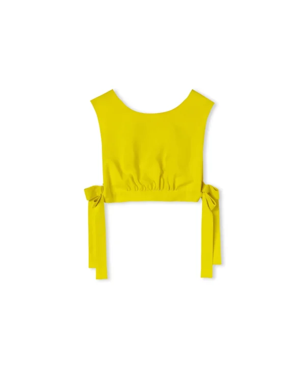 MSGM Crop Top In Viscosa Tinta Unita Con Fiocchi Laterali Lemon Yellow Online