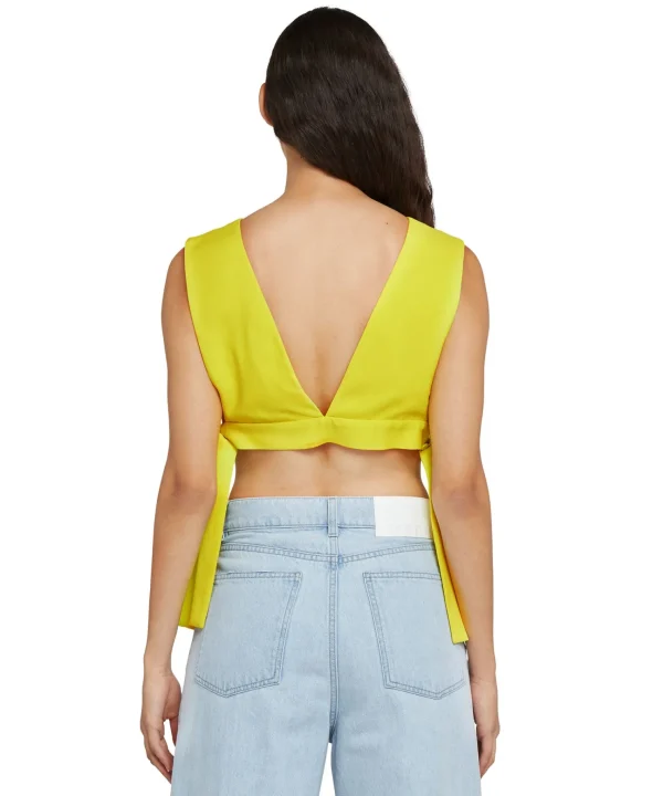 MSGM Crop Top In Viscosa Tinta Unita Con Fiocchi Laterali Lemon Yellow Online
