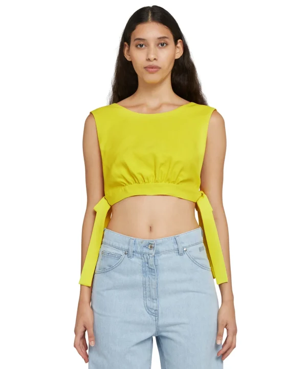 MSGM Crop Top In Viscosa Tinta Unita Con Fiocchi Laterali Lemon Yellow Online