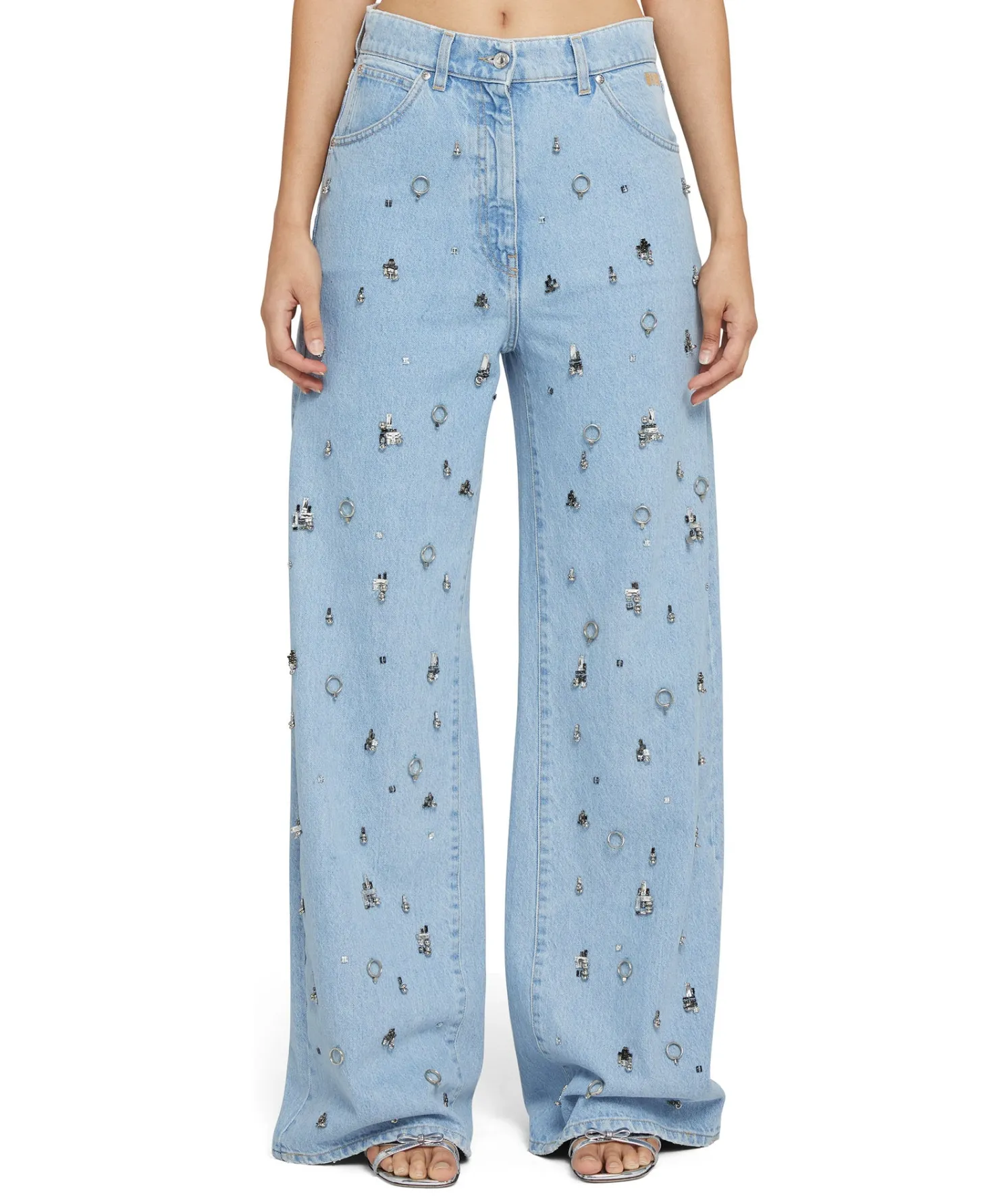 MSGM Denim Taglio Straight Con Dettagli Gioiello Applicati Blue Sale