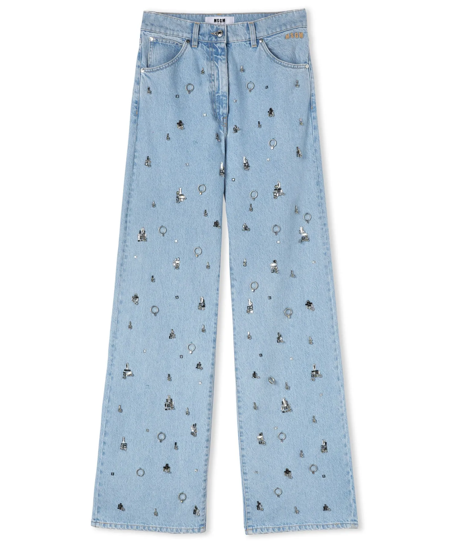 MSGM Denim Taglio Straight Con Dettagli Gioiello Applicati Blue Hot