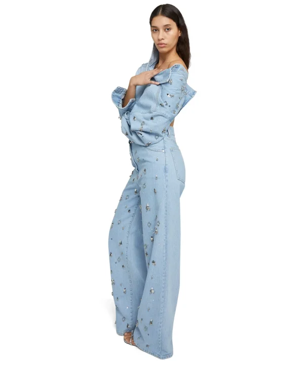 MSGM Denim Taglio Straight Con Dettagli Gioiello Applicati Blue Hot