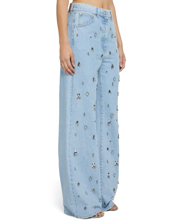 MSGM Denim Taglio Straight Con Dettagli Gioiello Applicati Blue Hot