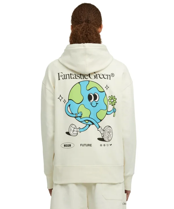 MSGM Felpa Con Cappuccio In Cotone Organico Della Capsule Fantastic Gree Cream Store