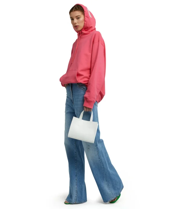 MSGM Felpa Con Cappuccio In Cotone Tinta Unita Con Logo Fucsia New