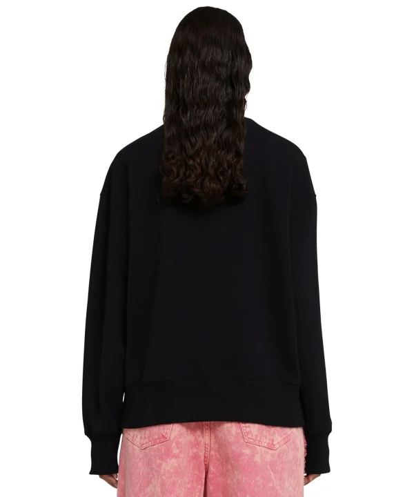 MSGM Felpa Girocollo In Cotone Tinta Unita Con Grafica "Club Paradiso" Black Hot