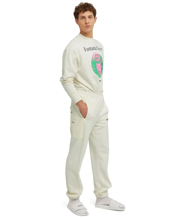 MSGM Felpa Girocollo In Cotone Organico Della Capsule Fantastic Green Cream Clearance