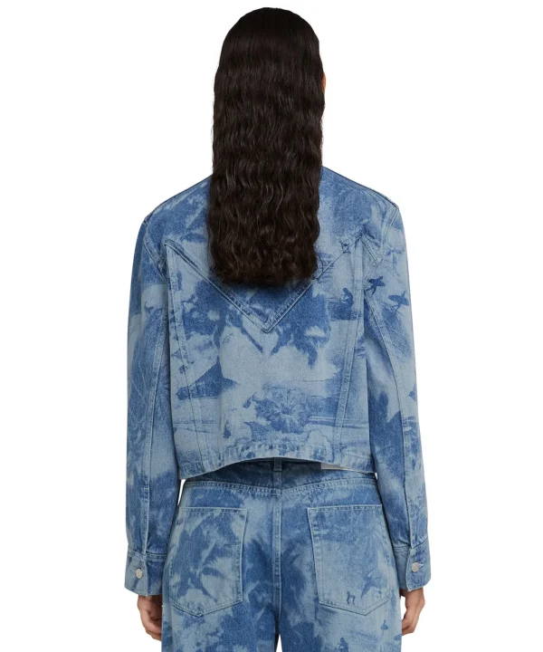 MSGM Giacca Crop In Denim Con Lavorazione "Surfer" A Laser Blue Discount