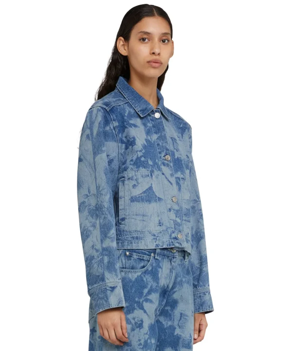 MSGM Giacca Crop In Denim Con Lavorazione "Surfer" A Laser Blue Discount