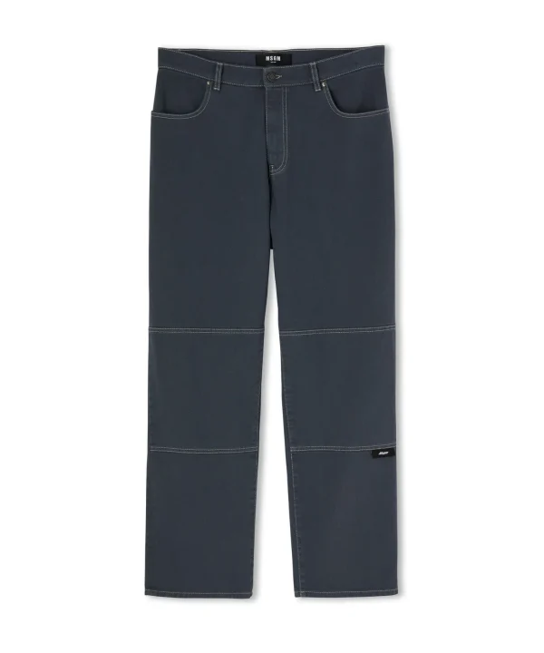 MSGM Jeans A Gamba Dritta In Cotone Bull Con Logo E Quote "Never Look Backit'S All Ahead" Grey Outlet