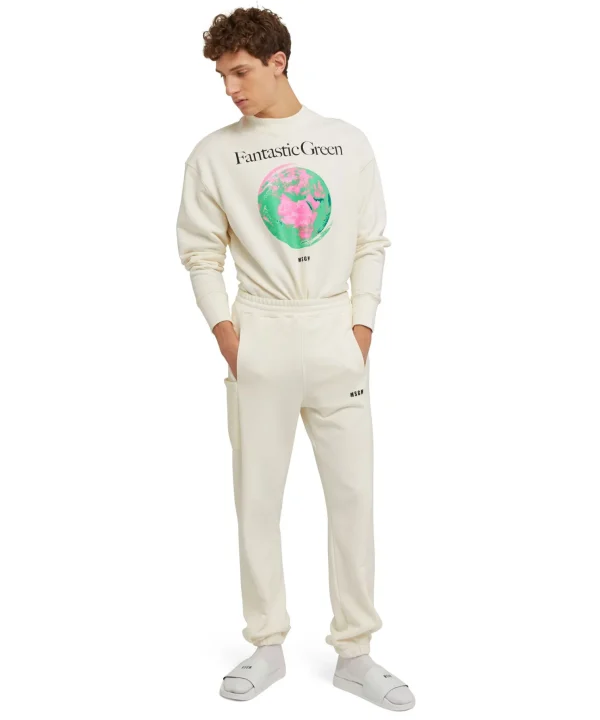 MSGM Joggers In Cotone Organico Certificato Della Capsule Fantastic Green Cream Flash Sale