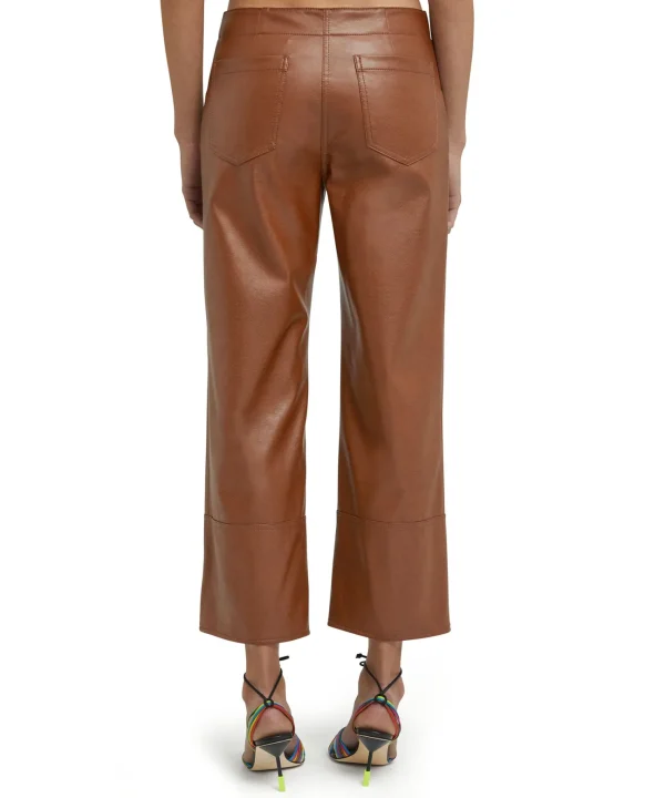 MSGM Pantalone A Boot-Cut A Gamba Dritta In Eco-Nappa Cognac Hot