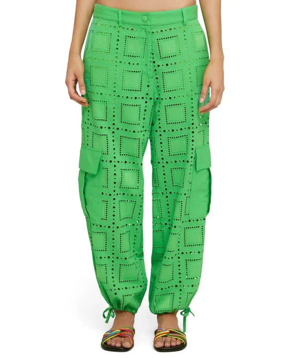 MSGM Pantalone Cargo In Cotone Sangallo Tinta Unita Green Clearance