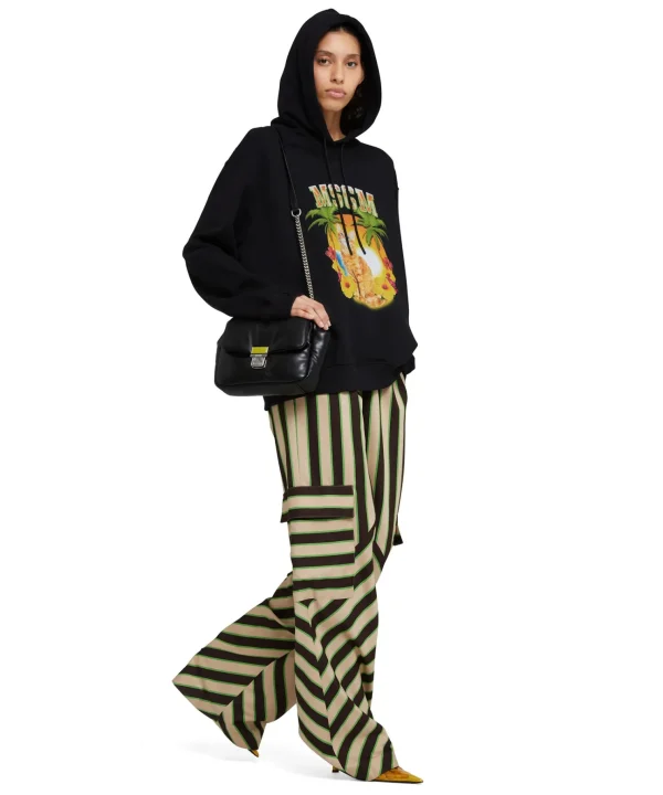 MSGM Pantalone Fluido A Gamba Dritta In Twill Di Viscosa Con Stampa "Jumbo Stripe" Beige Best Sale