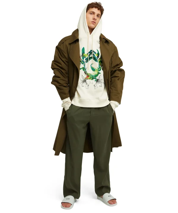MSGM Pantalone Fluido In Viscosa Tinta Unita A Gamba Dritta Military Green Sale