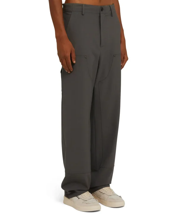 MSGM Pantalone Worker A Gamba Dritta Tinta Unita Dark Grey Cheap