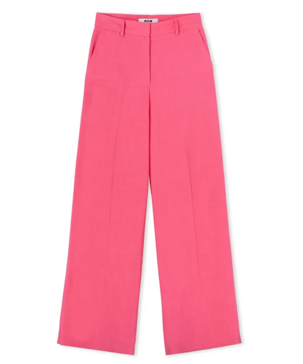 MSGM Pantaloni Tailoring A Gamba Dritta In Viscosa Grezza Dark Pink Sale