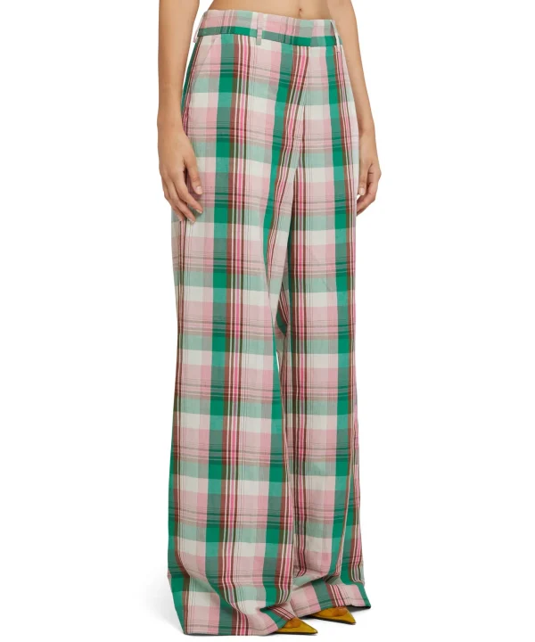 MSGM Pantaloni Tailoring A Gamba Dritta In Lino Madras Pink Online