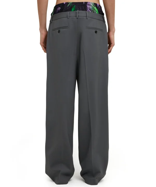 MSGM Pantaloni Tailoring Con Boxer "Hibiscus" Incorporato In Fresco Lana Dark Grey Sale