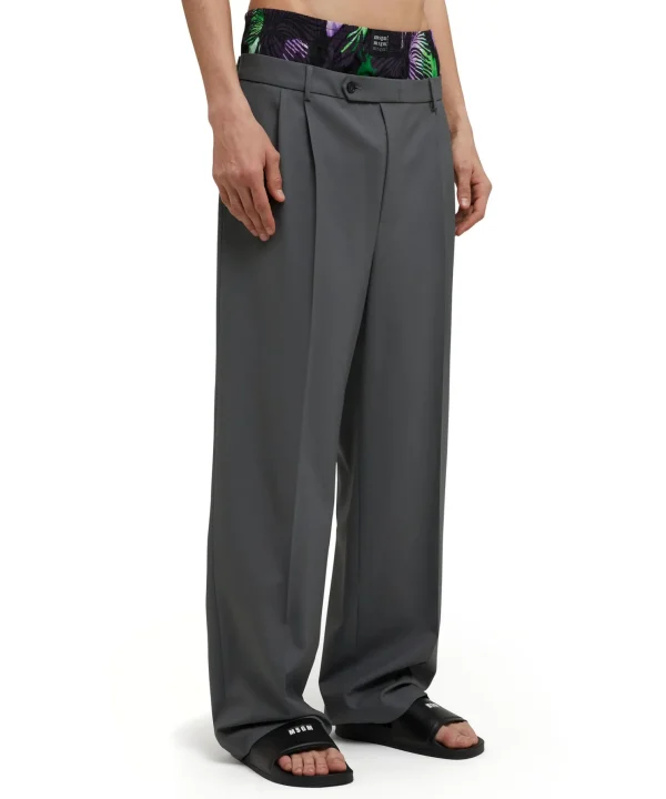 MSGM Pantaloni Tailoring Con Boxer "Hibiscus" Incorporato In Fresco Lana Dark Grey Sale