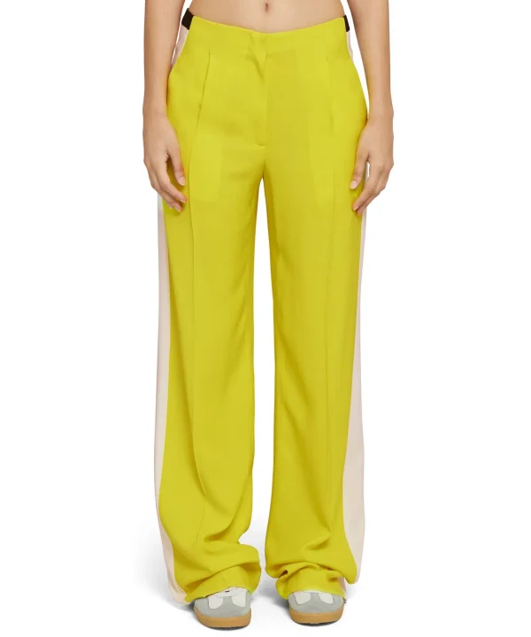 MSGM Pantaloni Tailoring Full Length In Viscosa Con Banda Laterale A Contrasto Lemon Yellow Shop