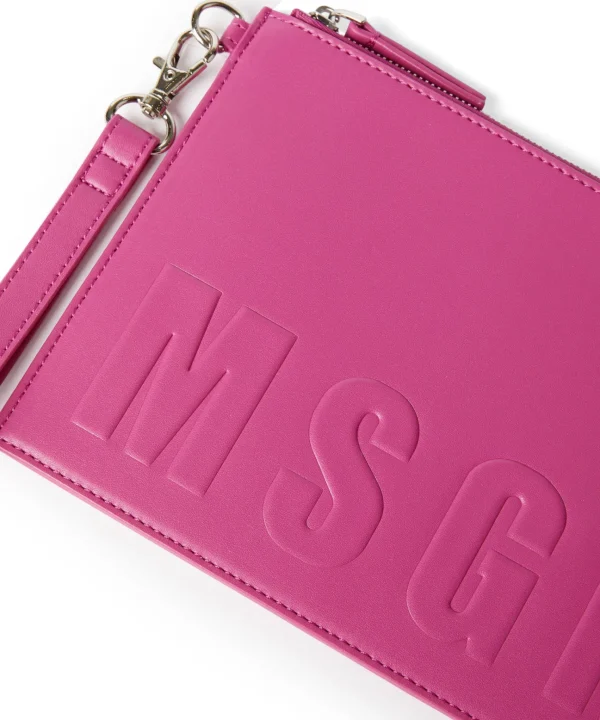 MSGM Pouche In Ecopelle Con Logo Embossed Pink Fluo Hot