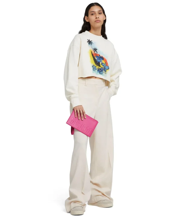 MSGM Pouche In Ecopelle Con Logo Embossed Pink Fluo Hot