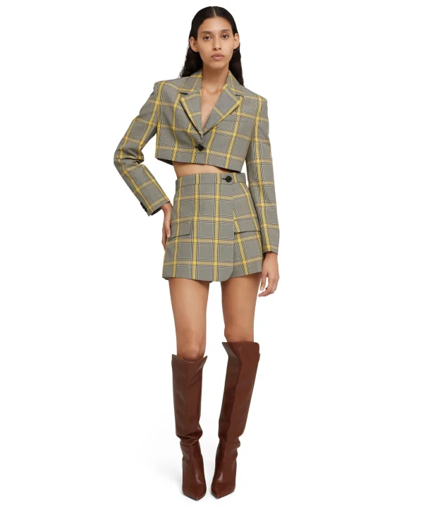MSGM Skort In Prince Of Wales Con Design A Portafoglio Lemon Yellow Cheap