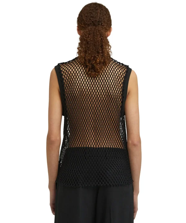 MSGM Top Girocollo A Rete In Cotone Tinta Unita Black Store
