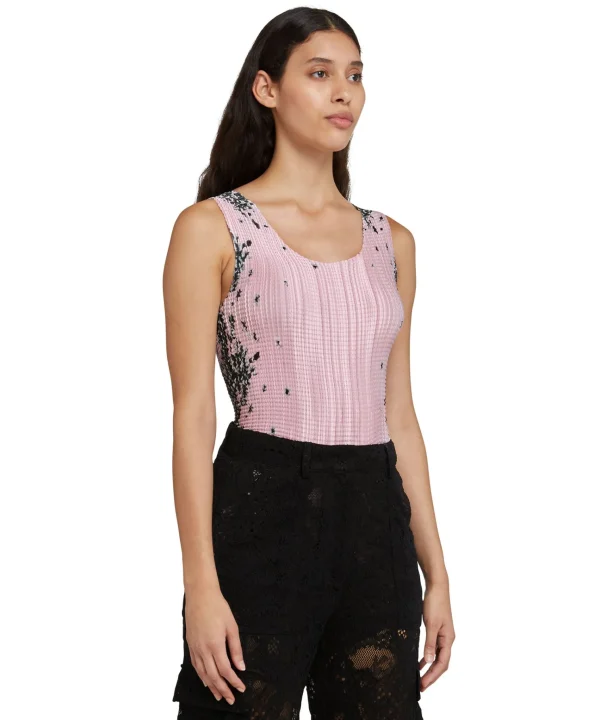 MSGM Top In Satin Micro Pleated Con Stampa "Blossom" Pink Discount