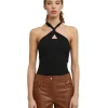 MSGM Top Incorciato In Viscosa Elasticizzata A Coste Black Hot