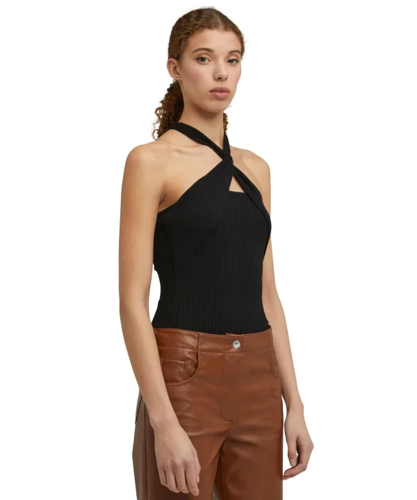 MSGM Top Incorciato In Viscosa Elasticizzata A Coste Black Hot