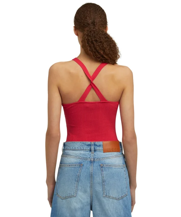 MSGM Top Incorciato In Viscosa Elasticizzata A Coste Fucsia Best Sale