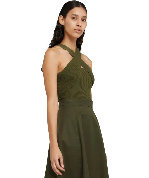 MSGM Top Incorciato In Viscosa Elasticizzata A Coste Military Green Sale