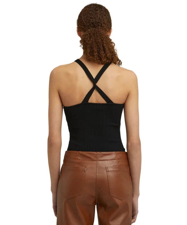 MSGM Top Incorciato In Viscosa Elasticizzata A Coste Black Hot